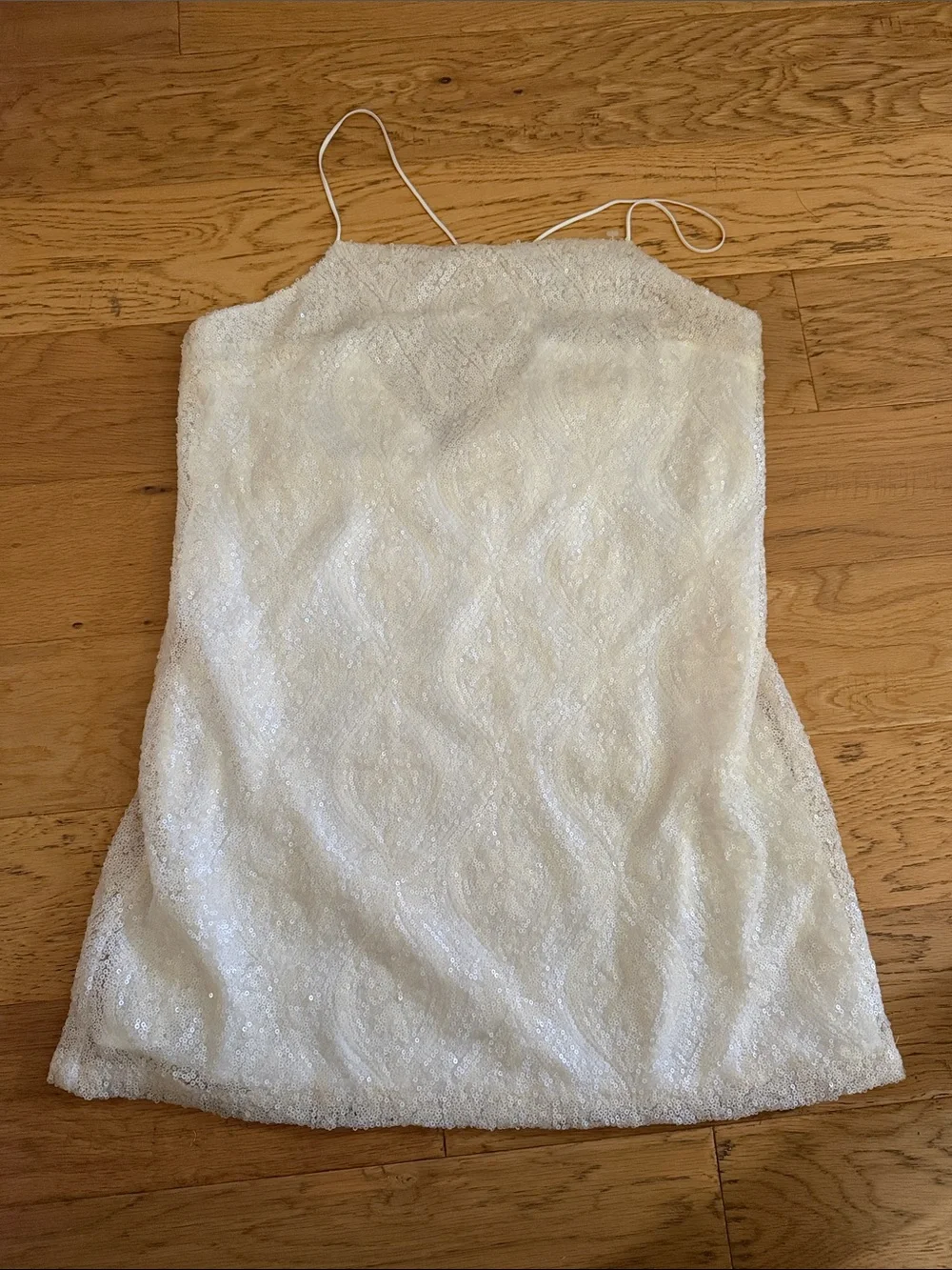 NWOT - S -Free People ivory     Sequined mesh Overlay Spaghetti Strap mini dress